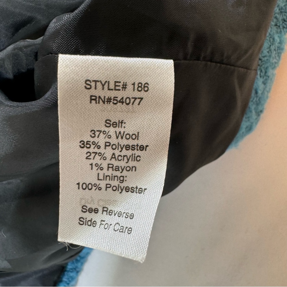 CAbi Wool Blend Turquoise Blue Button Up Jacket Blazer Lined Womens 4 - Picture 3 of 12